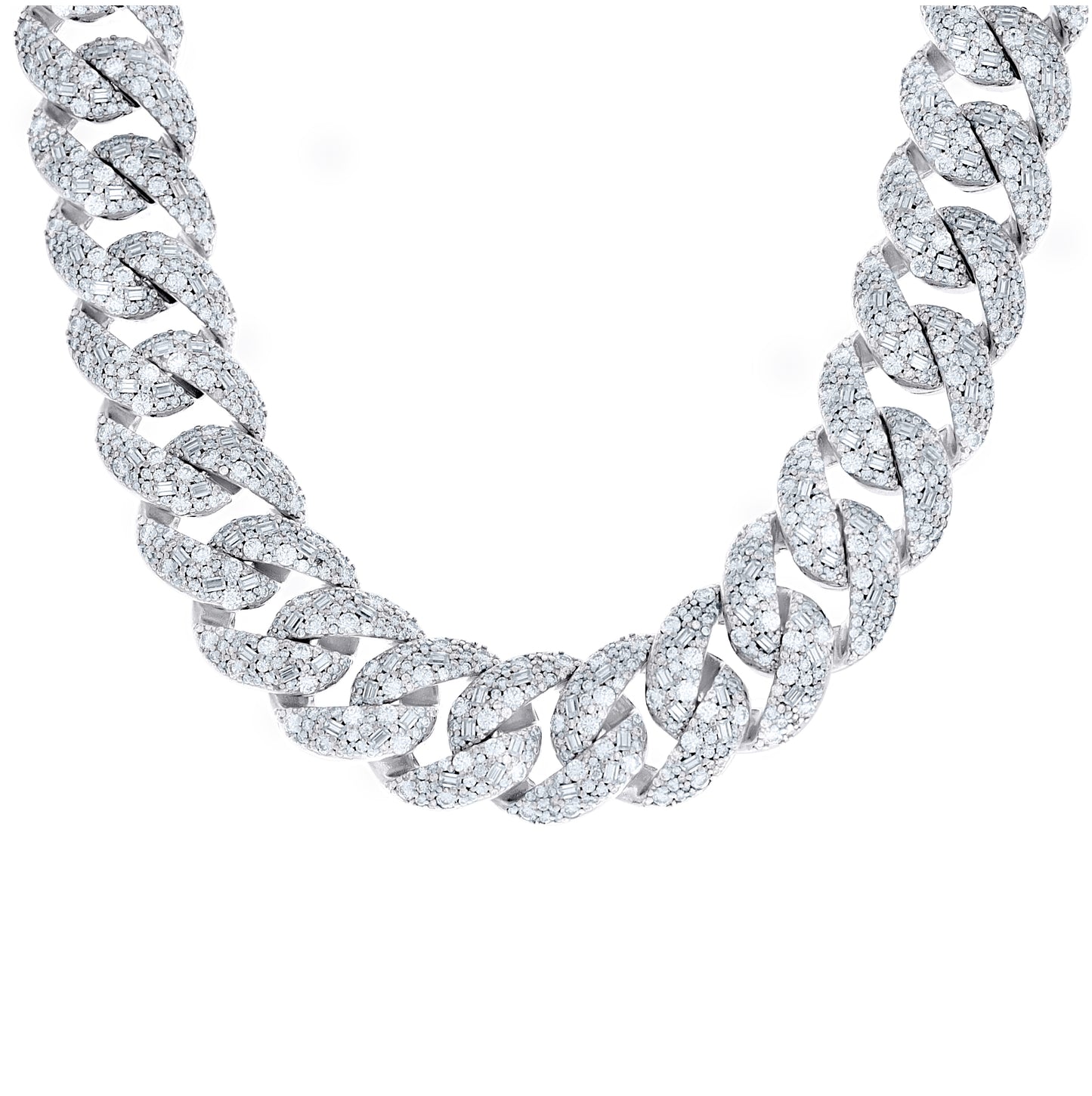 Sterling Silver Unisex Baguette Round Moissanite Miami Cuban Chain Necklace 20mm 22 Inches– Elegant Jewelry Gift for Birthday, Anniversary, Engagement, Wedding