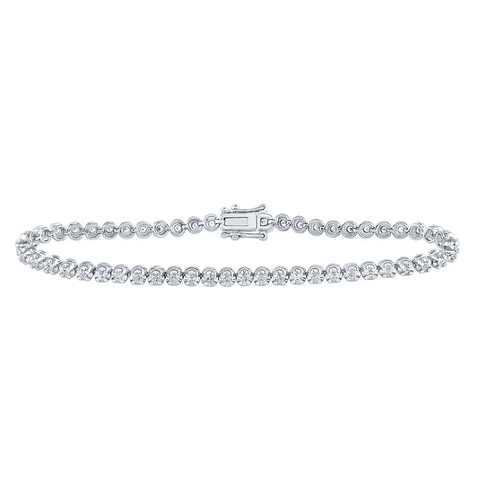 14K White Gold Womens Round Diamond Timeless Tennis Bracelet 1 Cttw