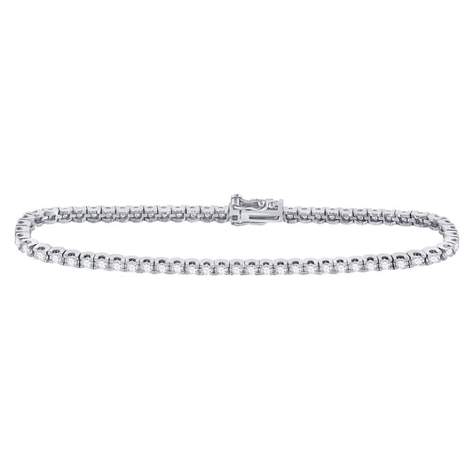 14K White Gold Womens Round Diamond Classic Tennis Bracelet 3 Cttw
