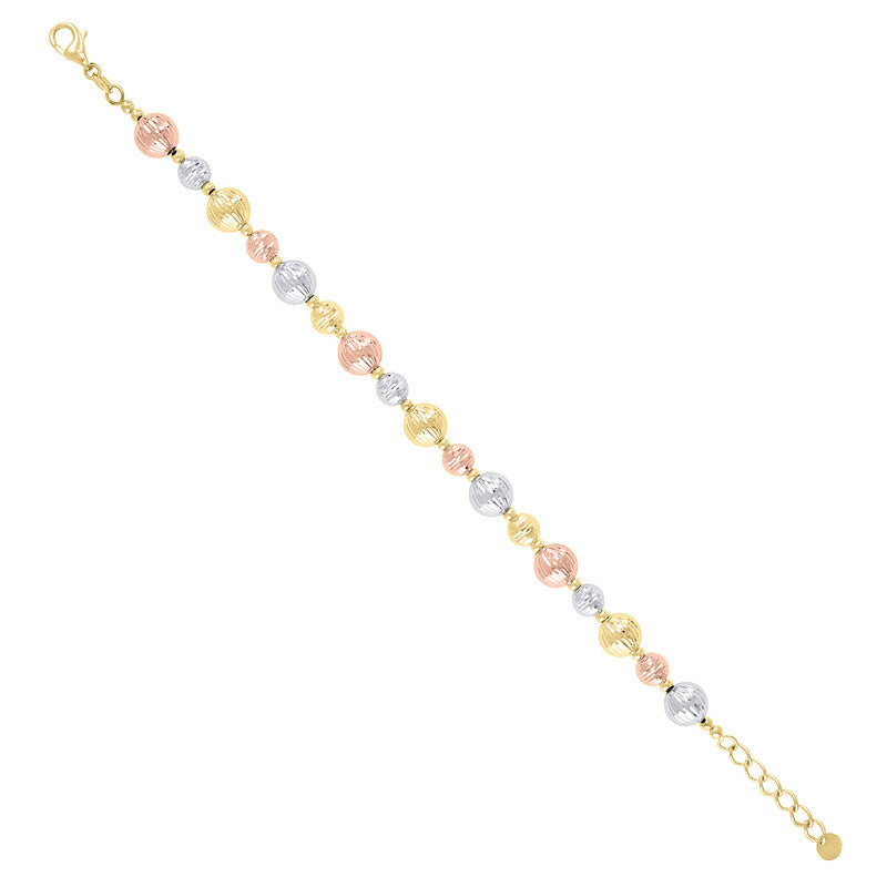 10kt Tri-Color Gold Womens Beaded Fashion Bracelet Size 8 Inches