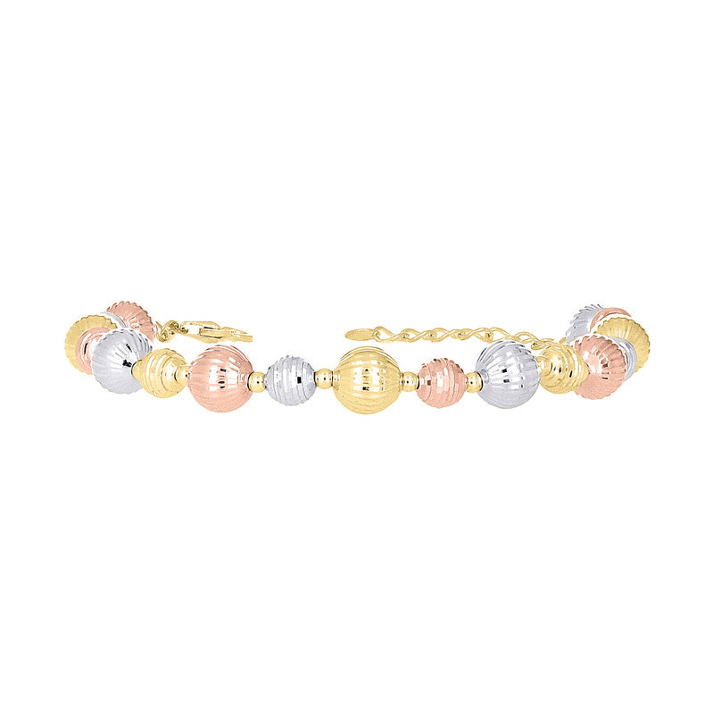 10kt Tri-Color Gold Womens Beaded Fashion Bracelet Size 8 Inches