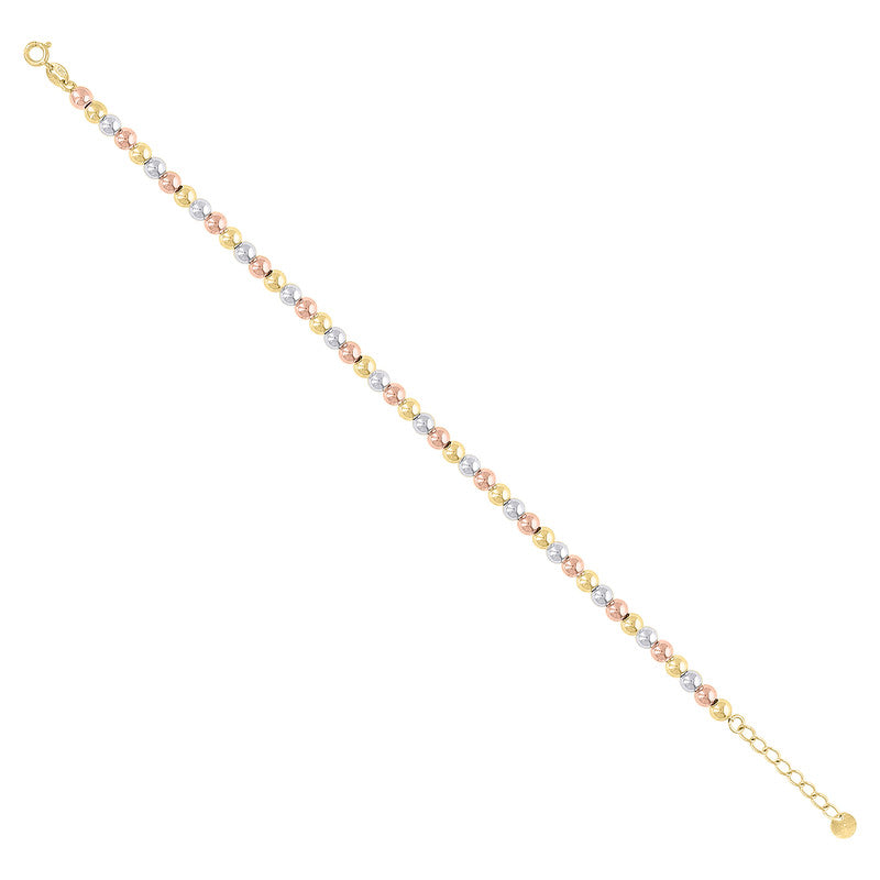 10kt Tri-Color Gold Womens Beaded Fashion Bracelet Size 8 Inches