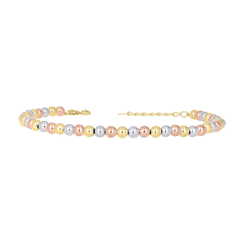 10kt Tri-Color Gold Womens Beaded Fashion Bracelet Size 8 Inches