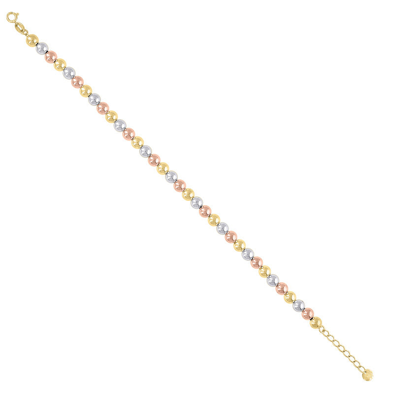 10kt Tri-Color Gold Womens Beaded Fashion Bracelet Size 8 Inches