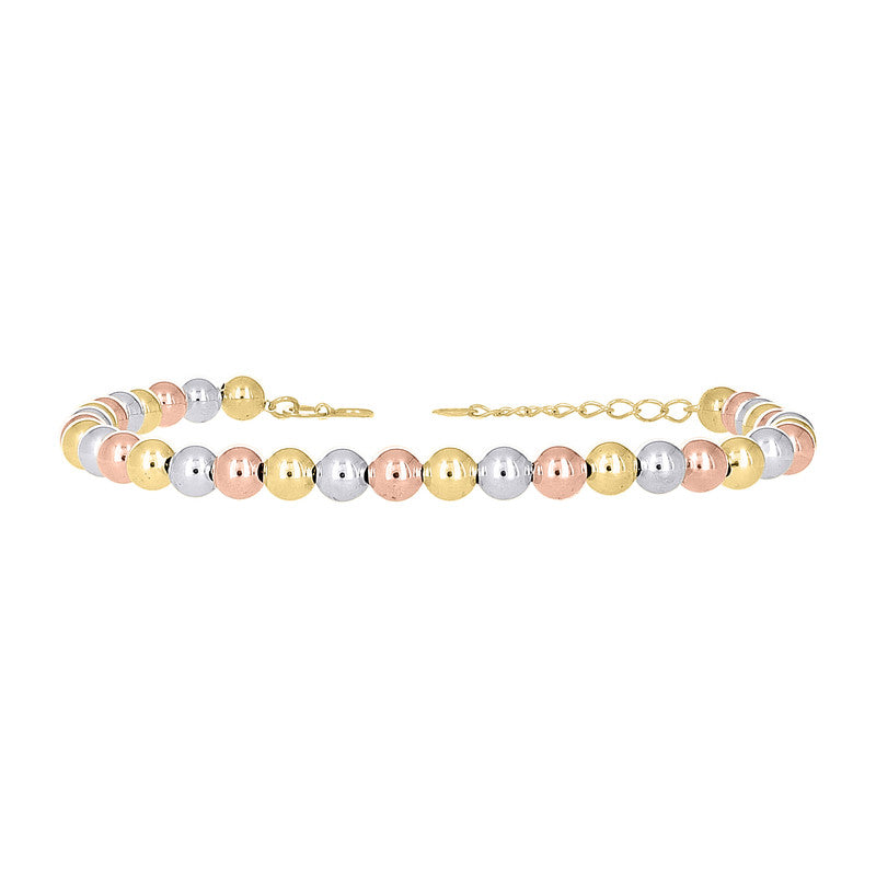 10kt Tri-Color Gold Womens Beaded Fashion Bracelet Size 8 Inches