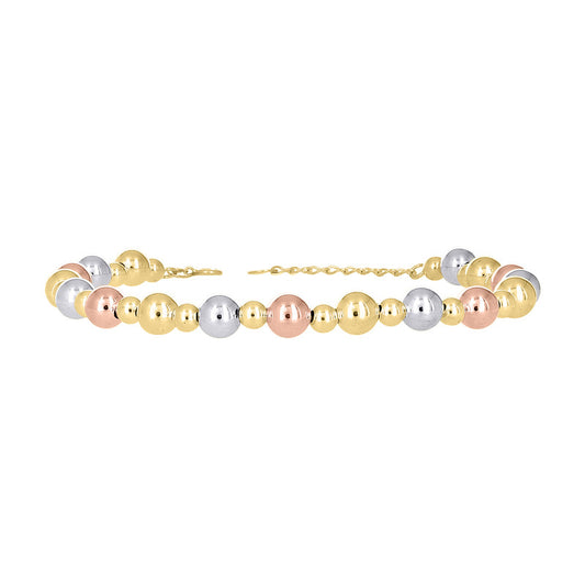 10kt Tri-Color Gold Womens Beaded Fashion Bracelet Size 8 Inches