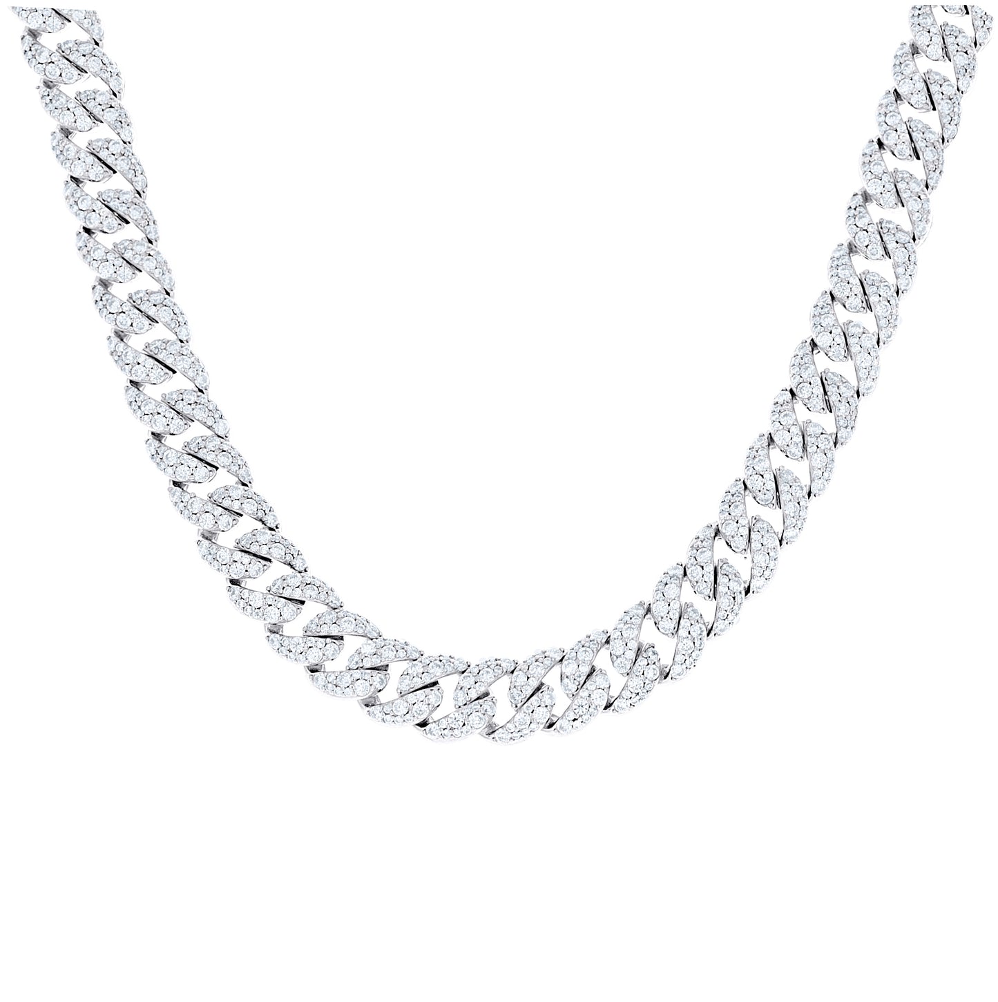 Sterling Silver Unisex Moissanite Miami Cuban Chain Necklace 10mm 18 Inches– Elegant Jewelry Gift for Birthday, Anniversary, Engagement, Wedding