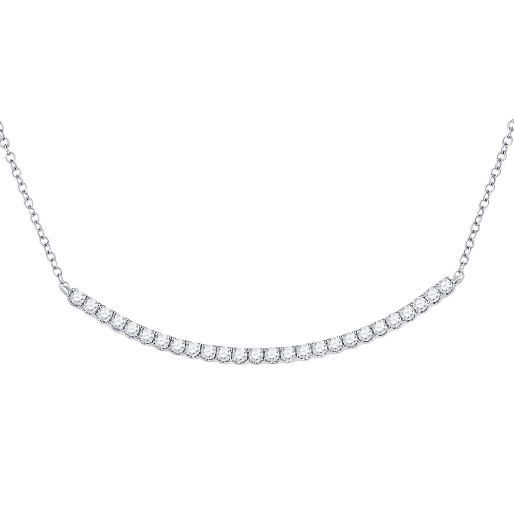 14K White Gold Womens Round Diamond Curved Bar Necklace 3/4 Cttw, Length: 17.99 In