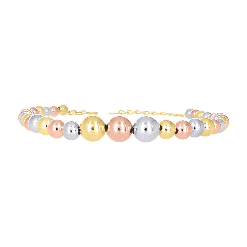 10kt Tri-Color Gold Womens Beaded Fashion Bracelet Size 8 Inches