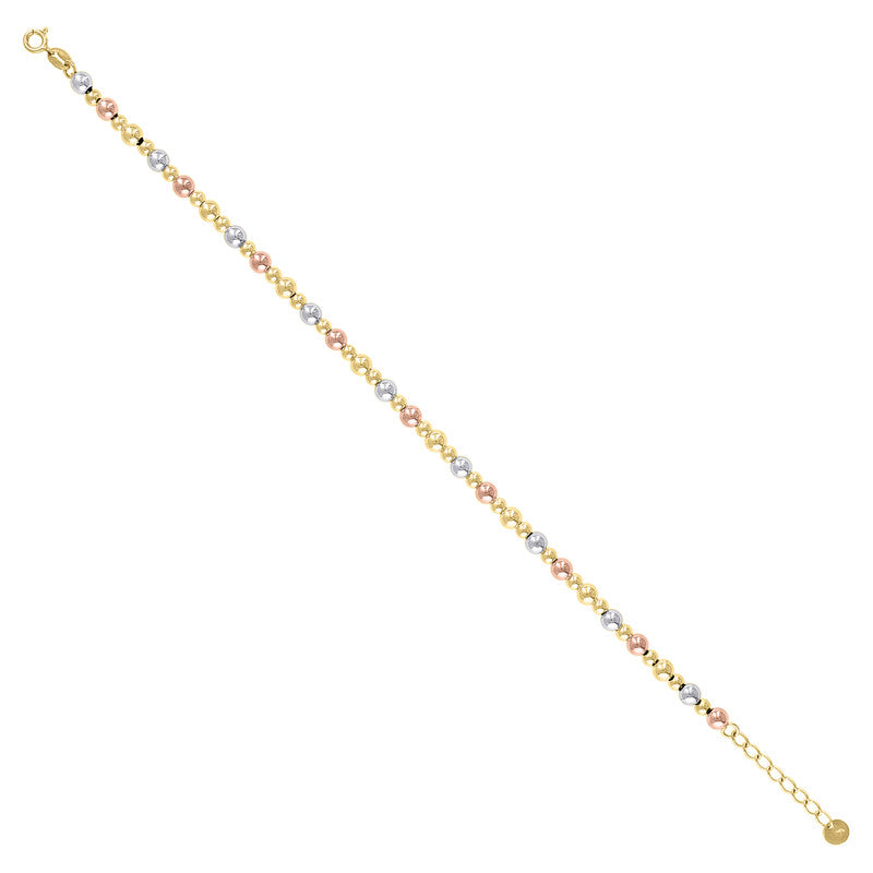 10kt Tri-Color Gold Womens Beaded Fashion Bracelet Size 8 Inches