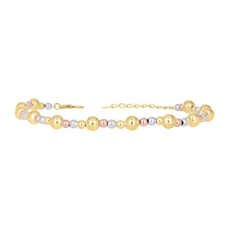 10kt Tri-Color Gold Womens Beaded Fashion Bracelet Size 8 Inches