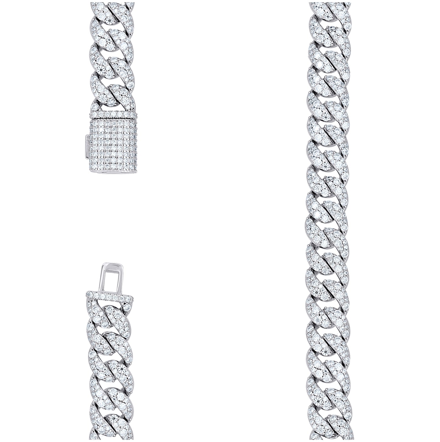 Sterling Silver Unisex Moissanite Miami Cuban Chain Necklace 10mm 18 Inches– Elegant Jewelry Gift for Birthday, Anniversary, Engagement, Wedding