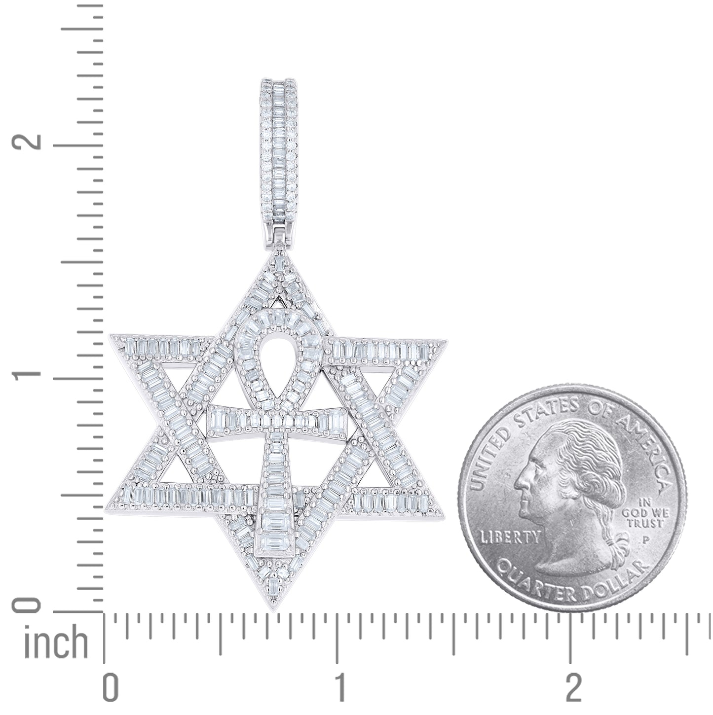Sterling Silver Unisex Baguette Round Moissanite Ankh Cross Star Of David Symbol Pendant – Elegant Jewelry Gift for Birthday, Anniversary, Engagement, Wedding