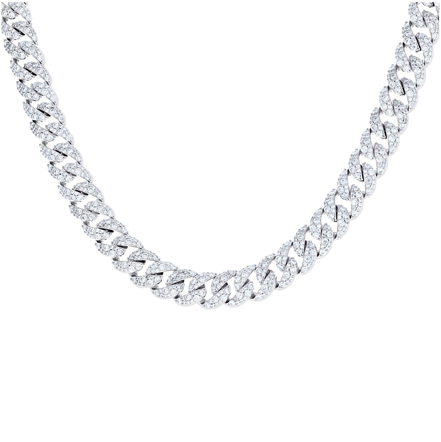 Sterling Silver Unisex Moissanite Miami Cuban Chain Necklace 10mm 18 Inches– Elegant Jewelry Gift for Birthday, Anniversary, Engagement, Wedding