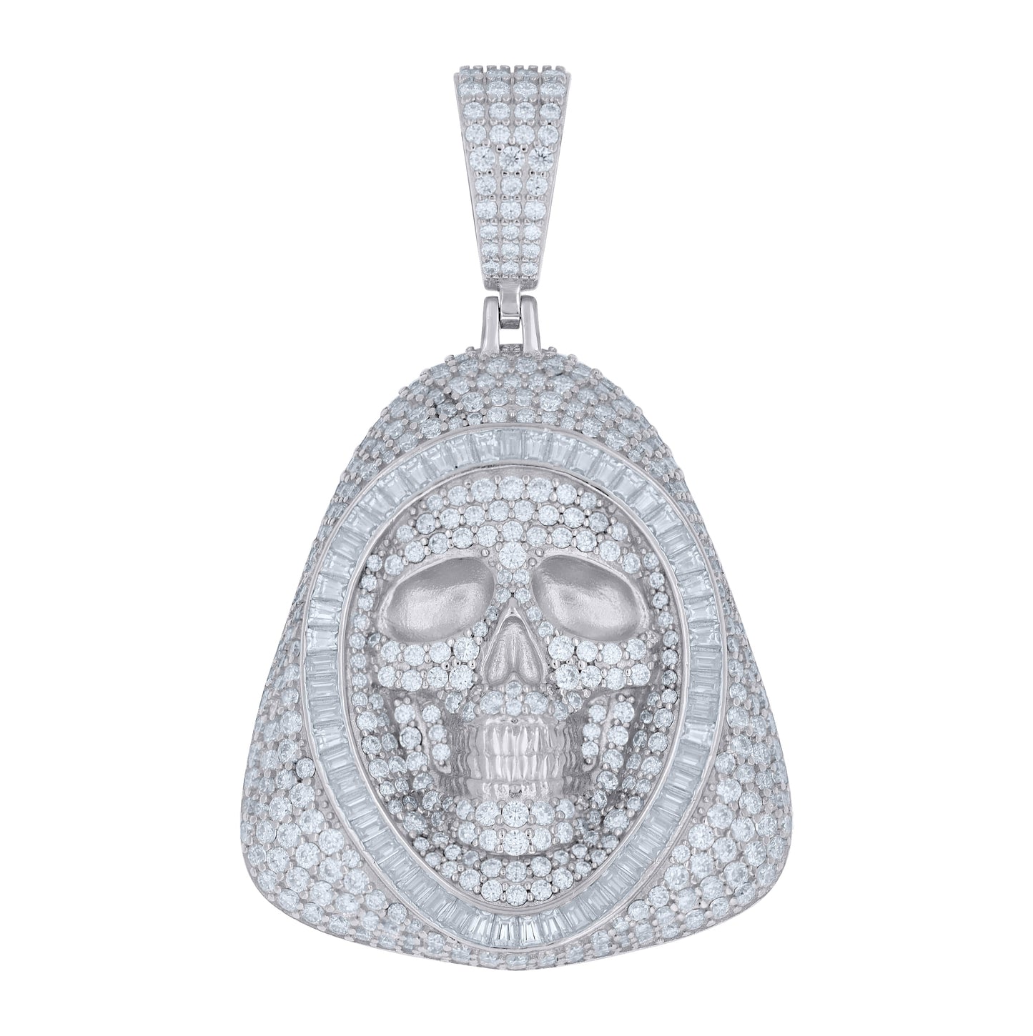 Sterling Silver Mens Baguette Round Moissanite Grim Reaper Angel Religious Pendant – Elegant Jewelry Gift for Birthday, Anniversary, Engagement, Wedding