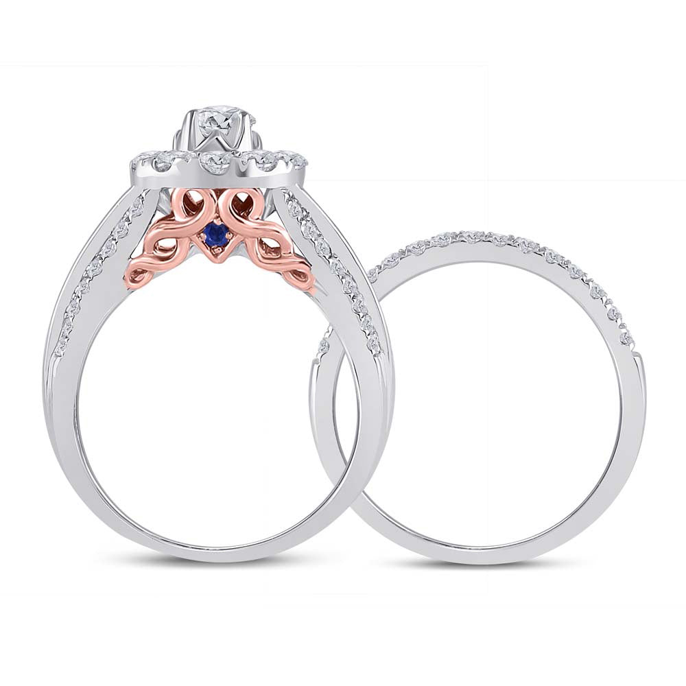 14K Two-tone Gold Round Diamond Bridal Wedding Ring Band Set 1-1/2 Cttw, Womens Size: 5-10