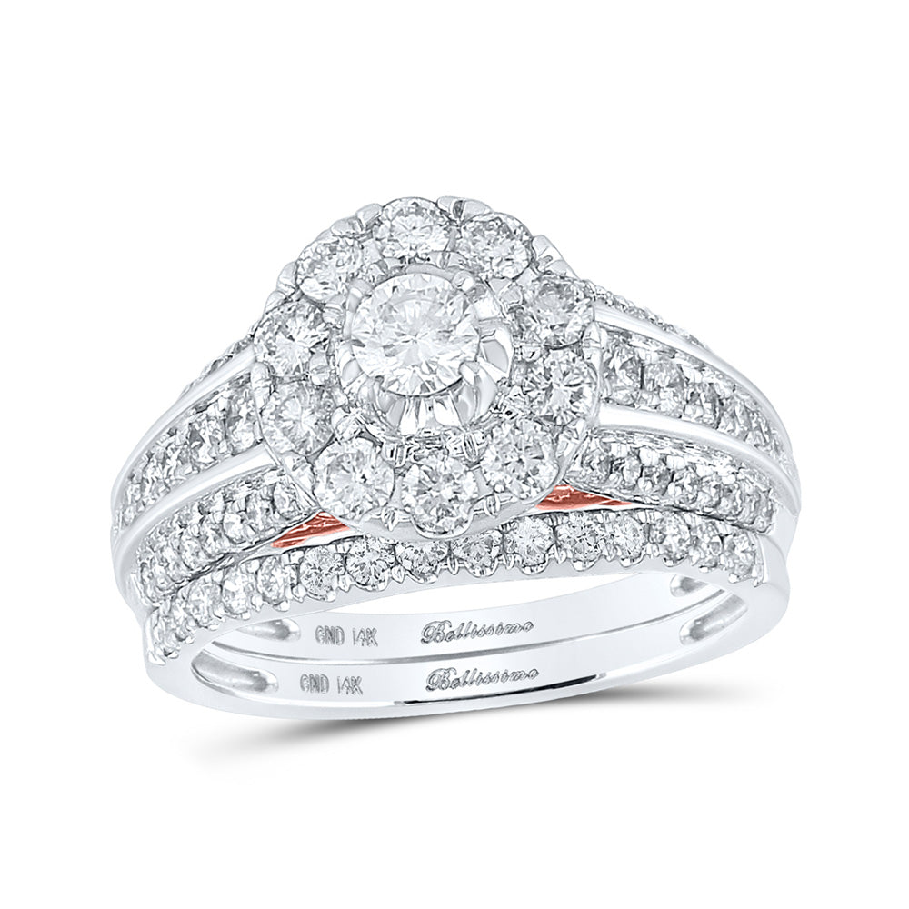 14K Two-tone Gold Round Diamond Bridal Wedding Ring Band Set 1-1/2 Cttw, Womens Size: 5-10