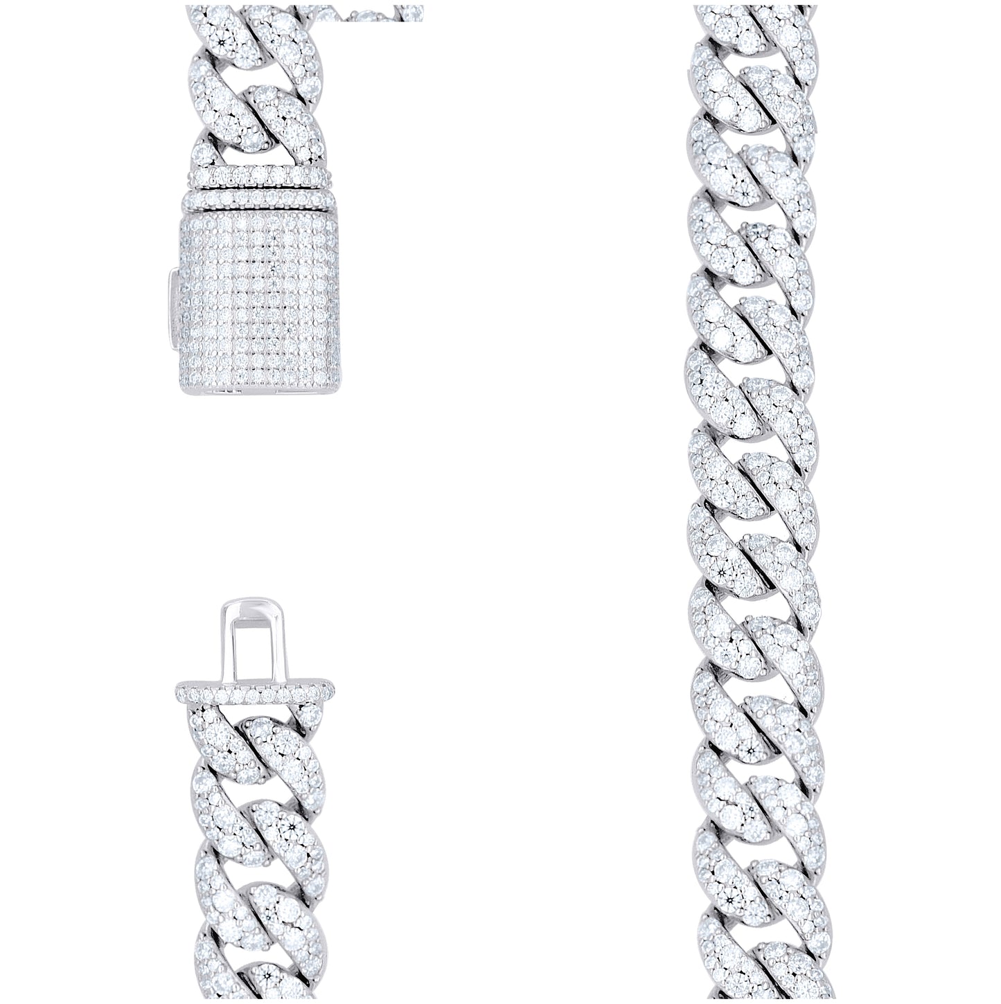 Sterling Silver Unisex Moissanite Miami Cuban Chain Necklace 10mm 18 Inches– Elegant Jewelry Gift for Birthday, Anniversary, Engagement, Wedding