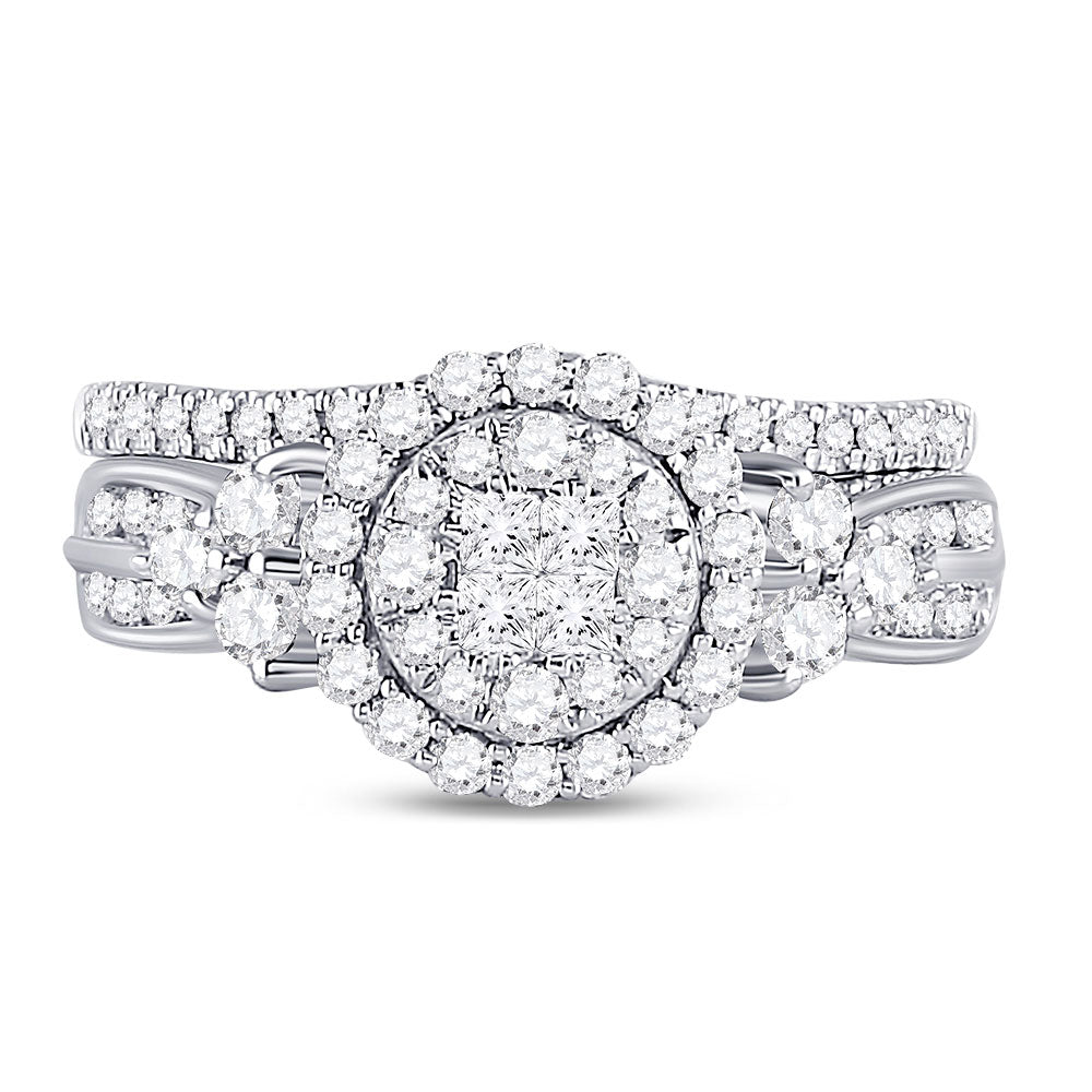 14K White Gold Princess Diamond Bridal Wedding Ring Band Set 1 Cttw, Womens Size: 5-10