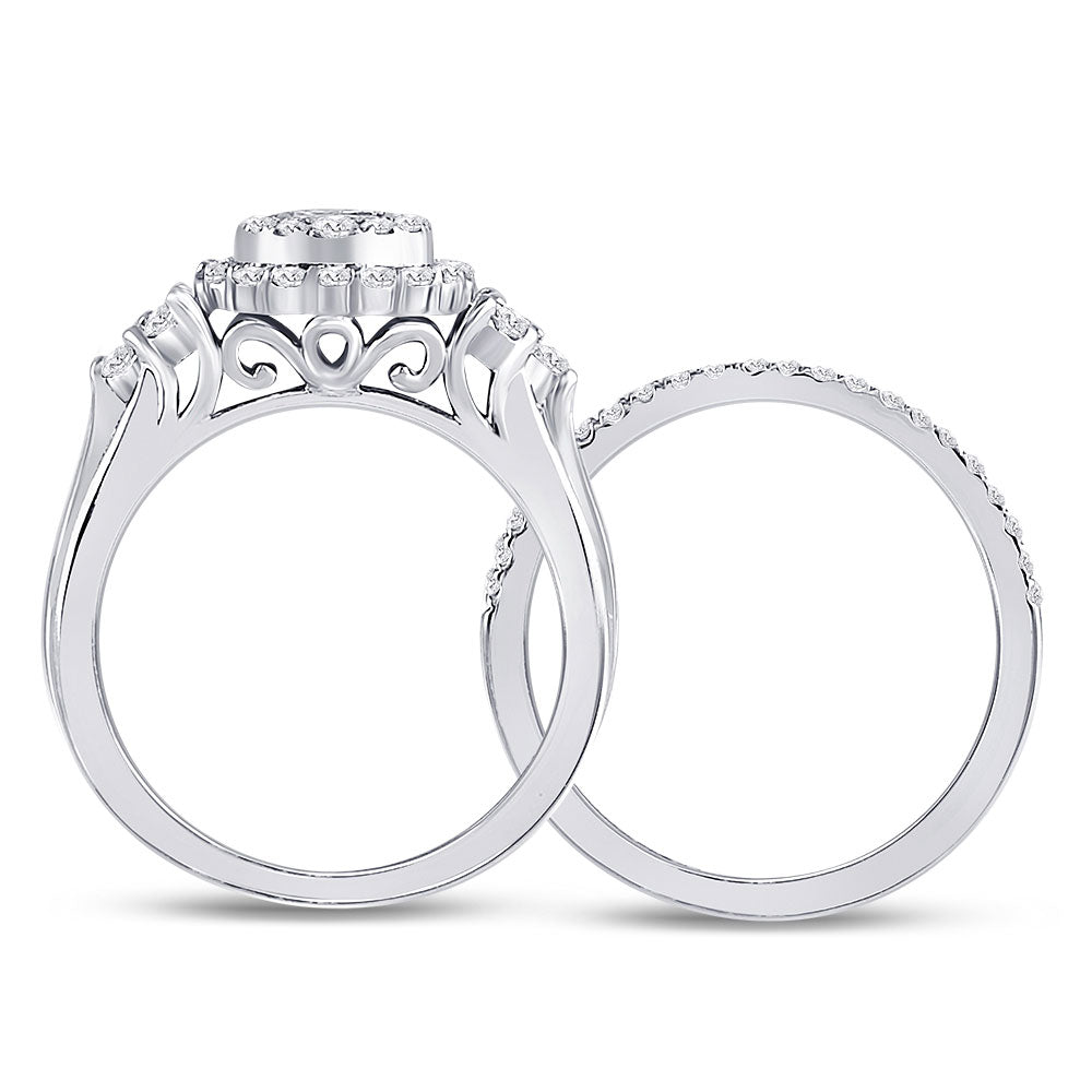 14K White Gold Princess Diamond Bridal Wedding Ring Band Set 1 Cttw, Womens Size: 5-10