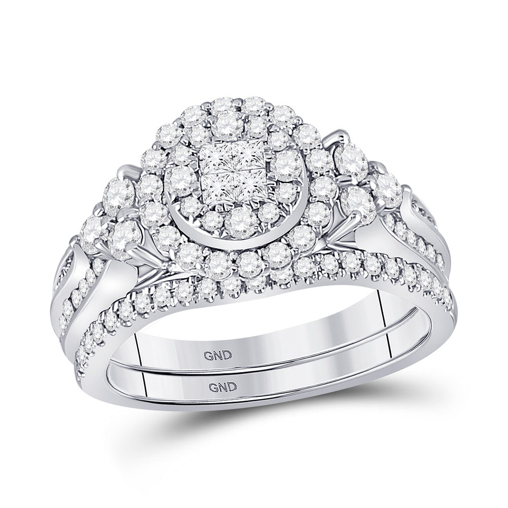 14K White Gold Princess Diamond Bridal Wedding Ring Band Set 1 Cttw, Womens Size: 5-10