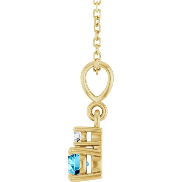 14K Yellow Gold Round 4Mm I1, G-H 16-18 In Polished Natural Aquamarine And .03 Ct Natural Diamond Necklace