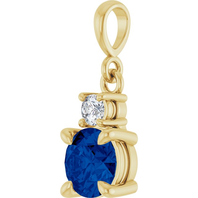 14K Yellow Gold Round 6Mm I1, G-H Polished Lab-Grown Gem And .07 Ct Natural Diamond Pendant