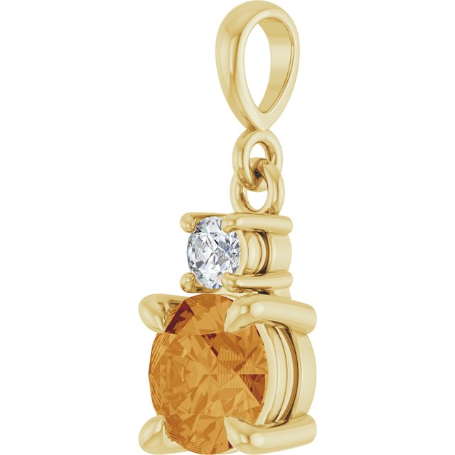 14K Yellow Gold Round 6Mm I1, G-H Polished Natural Gem And .07 Ct Natural Diamond Pendant