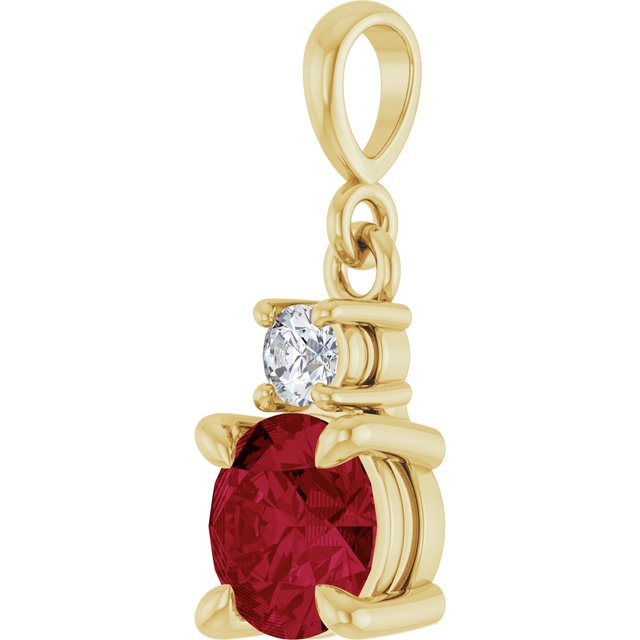 14K Yellow Gold Round 6Mm I1, G-H Polished Lab-Grown Gem And .07 Ct Natural Diamond Pendant