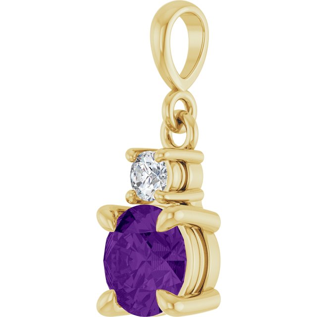 14K Yellow Gold Round 6Mm I1, G-H Polished Natural Gem And .07 Ct Natural Diamond Pendant