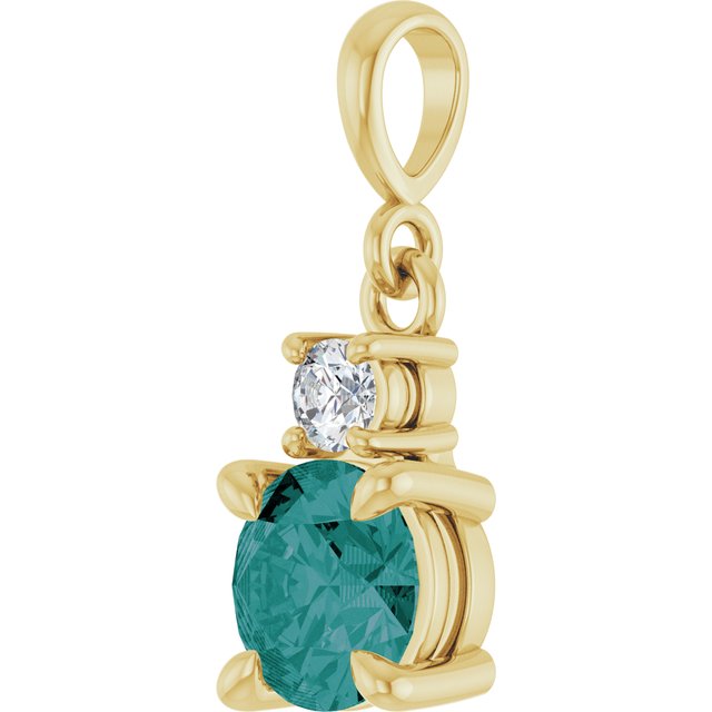 14K Yellow Gold Round 6Mm I1, G-H Polished Lab-Grown Gem And .07 Ct Natural Diamond Pendant