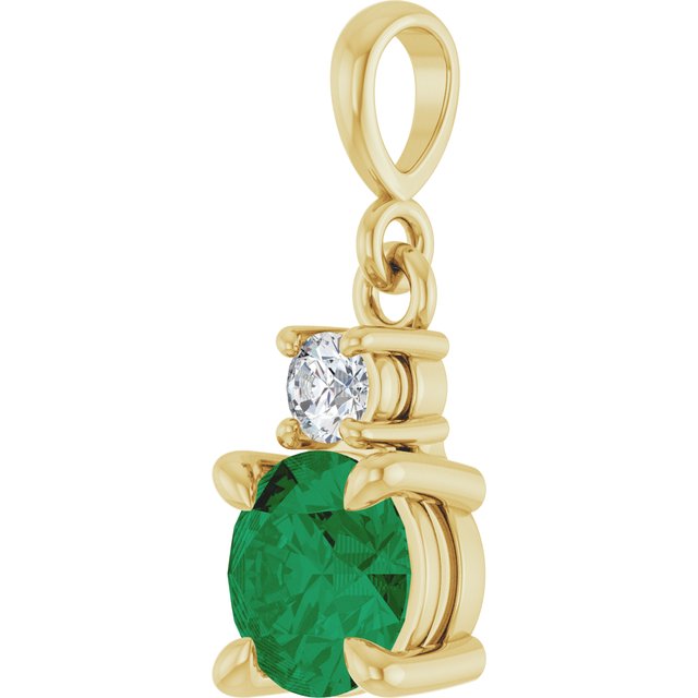 14K Yellow Gold Round 6Mm I1, G-H Polished Lab-Grown Gem And .07 Ct Natural Diamond Pendant