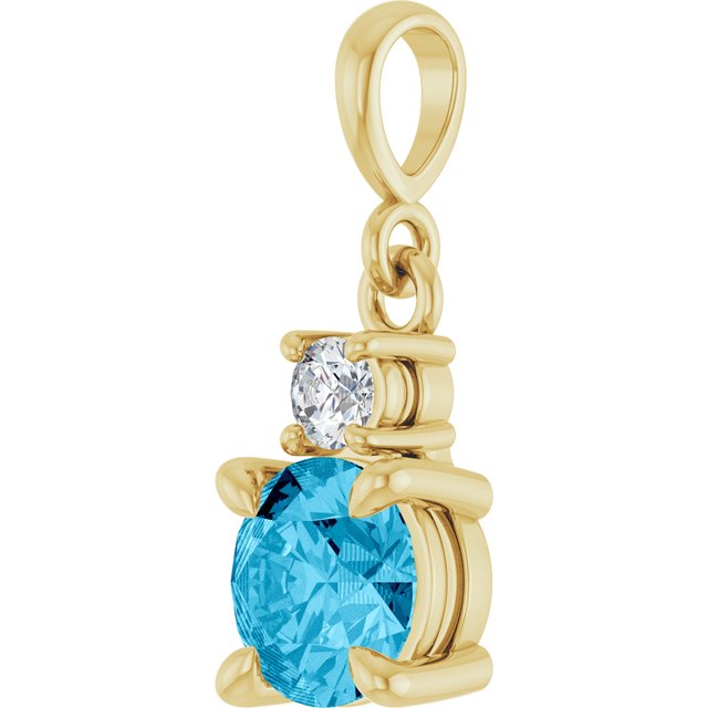 14K Yellow Gold Round 6Mm I1, G-H Polished Natural Gem And .07 Ct Natural Diamond Pendant