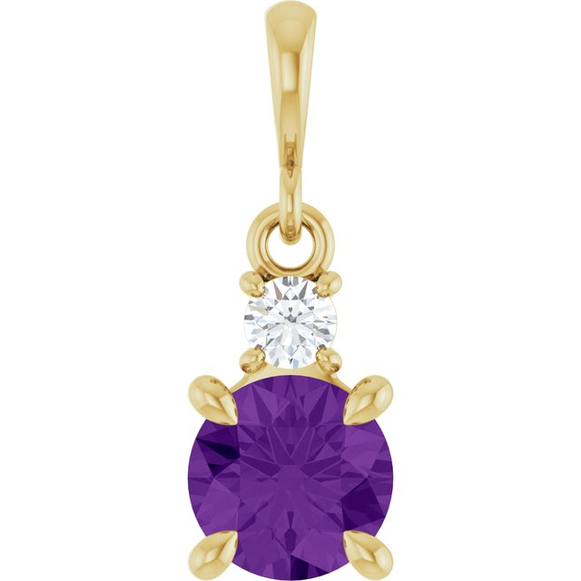 14K Yellow Gold Round 6Mm I1, G-H Polished Natural Gem And .07 Ct Natural Diamond Pendant
