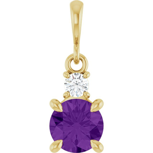 14K Yellow Gold Round 6Mm I1, G-H Polished Natural Gem And .07 Ct Natural Diamond Pendant
