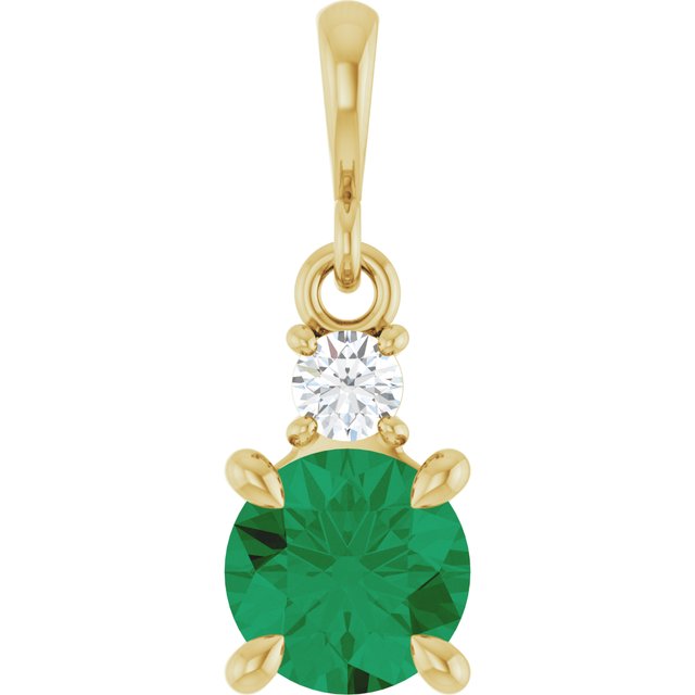 14K Yellow Gold Round 6Mm I1, G-H Polished Lab-Grown Gem And .07 Ct Natural Diamond Pendant