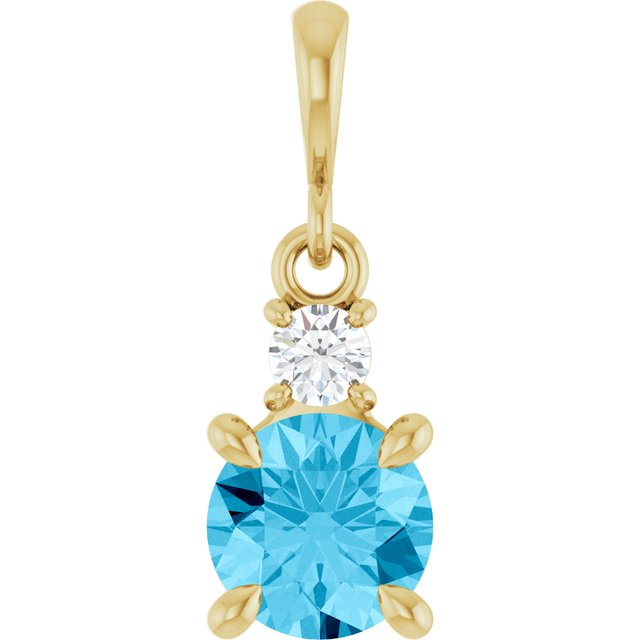 14K Yellow Gold Round 6Mm I1, G-H Polished Natural Gem And .07 Ct Natural Diamond Pendant