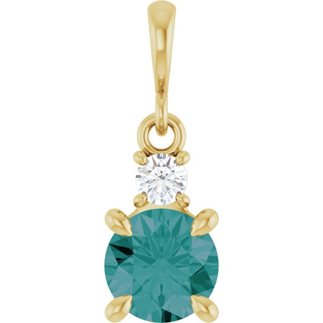 14K Yellow Gold Round 6Mm I1, G-H Polished Lab-Grown Gem And .07 Ct Natural Diamond Pendant