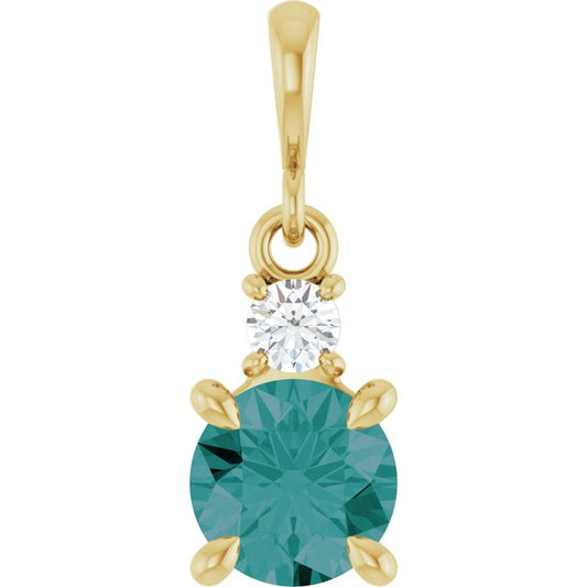 14K Yellow Gold Round 6Mm I1, G-H Polished Lab-Grown Gem And .07 Ct Natural Diamond Pendant