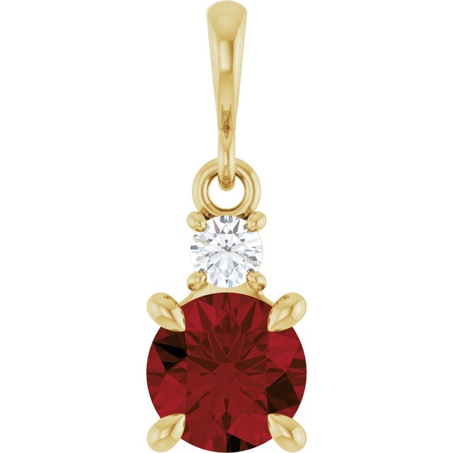 14K Yellow Gold Round 6Mm I1, G-H Polished Natural Gem And .07 Ct Natural Diamond Pendant