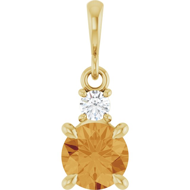 14K Yellow Gold Round 6Mm I1, G-H Polished Natural Gem And .07 Ct Natural Diamond Pendant