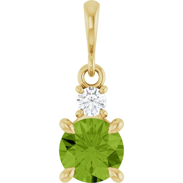 14K Yellow Gold Round 6Mm I1, G-H Polished Natural Gem And .07 Ct Natural Diamond Pendant