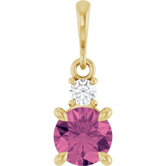 14K Yellow Gold Round 6Mm I1, G-H Polished Natural Gem And .07 Ct Natural Diamond Pendant