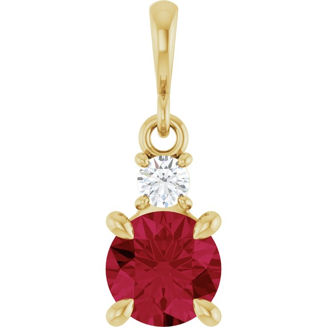 14K Yellow Gold Round 6Mm I1, G-H Polished Lab-Grown Gem And .07 Ct Natural Diamond Pendant