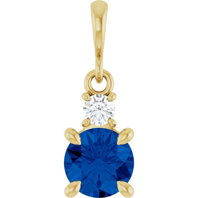 14K Yellow Gold Round 6Mm I1, G-H Polished Lab-Grown Gem And .07 Ct Natural Diamond Pendant