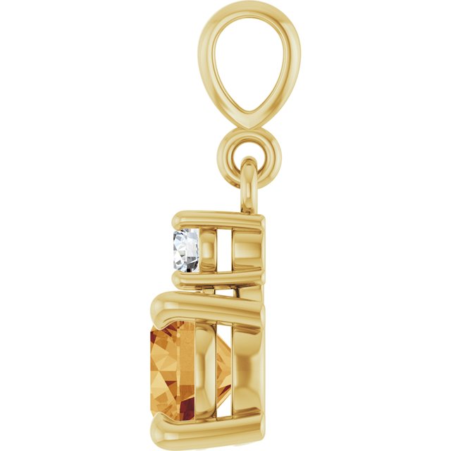 14K Yellow Gold Round 6Mm I1, G-H Polished Natural Gem And .07 Ct Natural Diamond Pendant