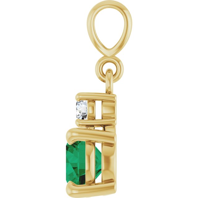 14K Yellow Gold Round 6Mm I1, G-H Polished Lab-Grown Gem And .07 Ct Natural Diamond Pendant