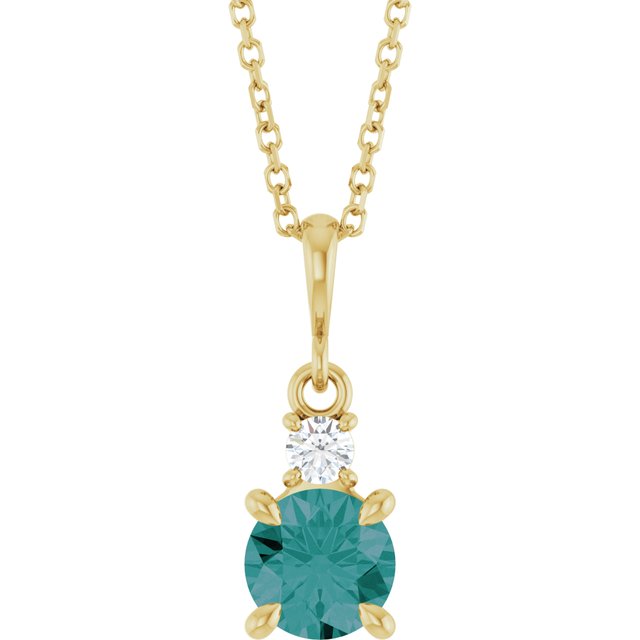 14K Yellow Gold Round 6Mm I1, G-H 16-18 In Polished Lab-Grown Alexandrite And .07 Ct Natural Diamond Necklace
