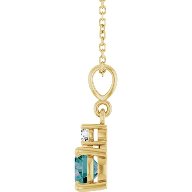 14K Yellow Gold Round 6Mm I1, G-H 16-18 In Polished Lab-Grown Alexandrite And .07 Ct Natural Diamond Necklace