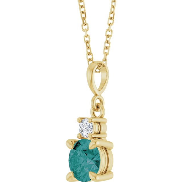 14K Yellow Gold Round 6Mm I1, G-H 16-18 In Polished Lab-Grown Alexandrite And .07 Ct Natural Diamond Necklace